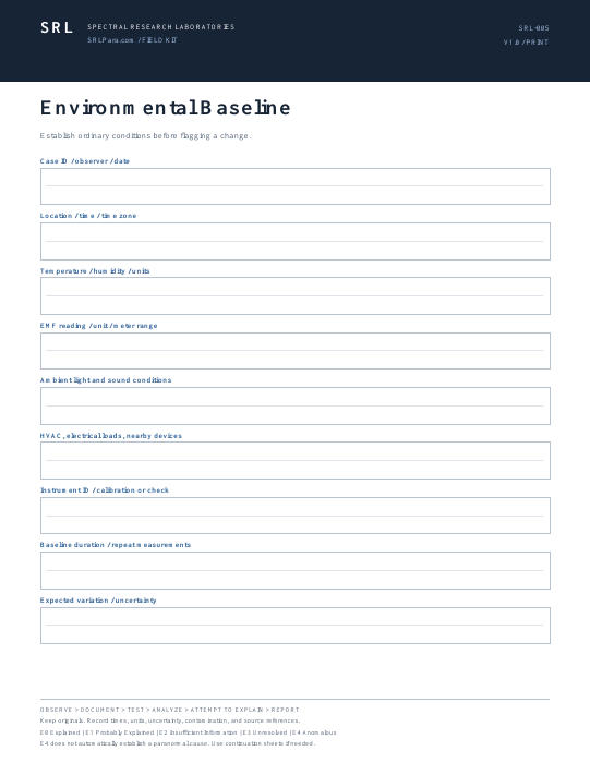 Preview of the actual Environmental Baseline worksheet